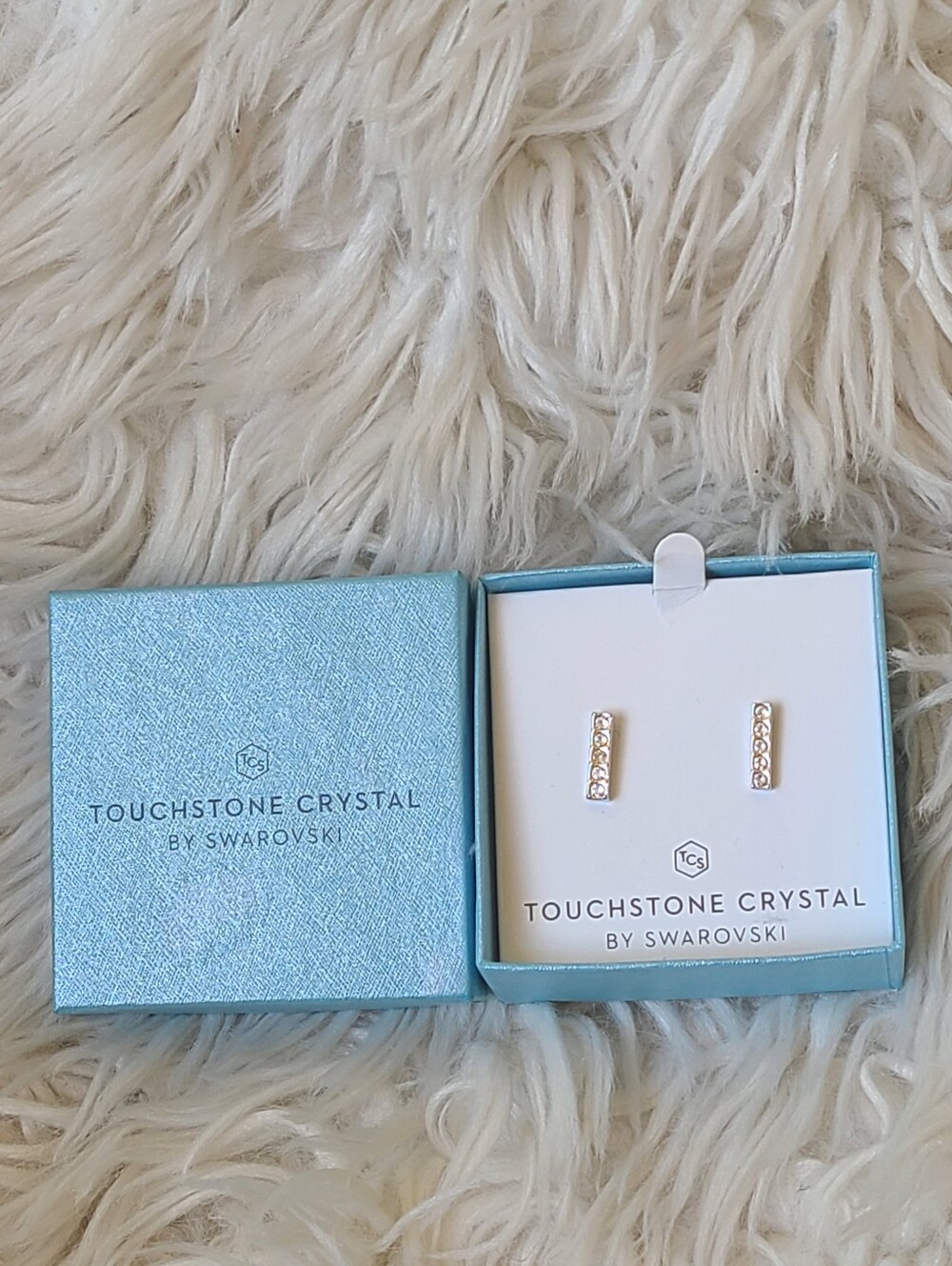 Touchstone Crystal Silver Toned Bar Stud Earrings with Clear Crystals- Like New